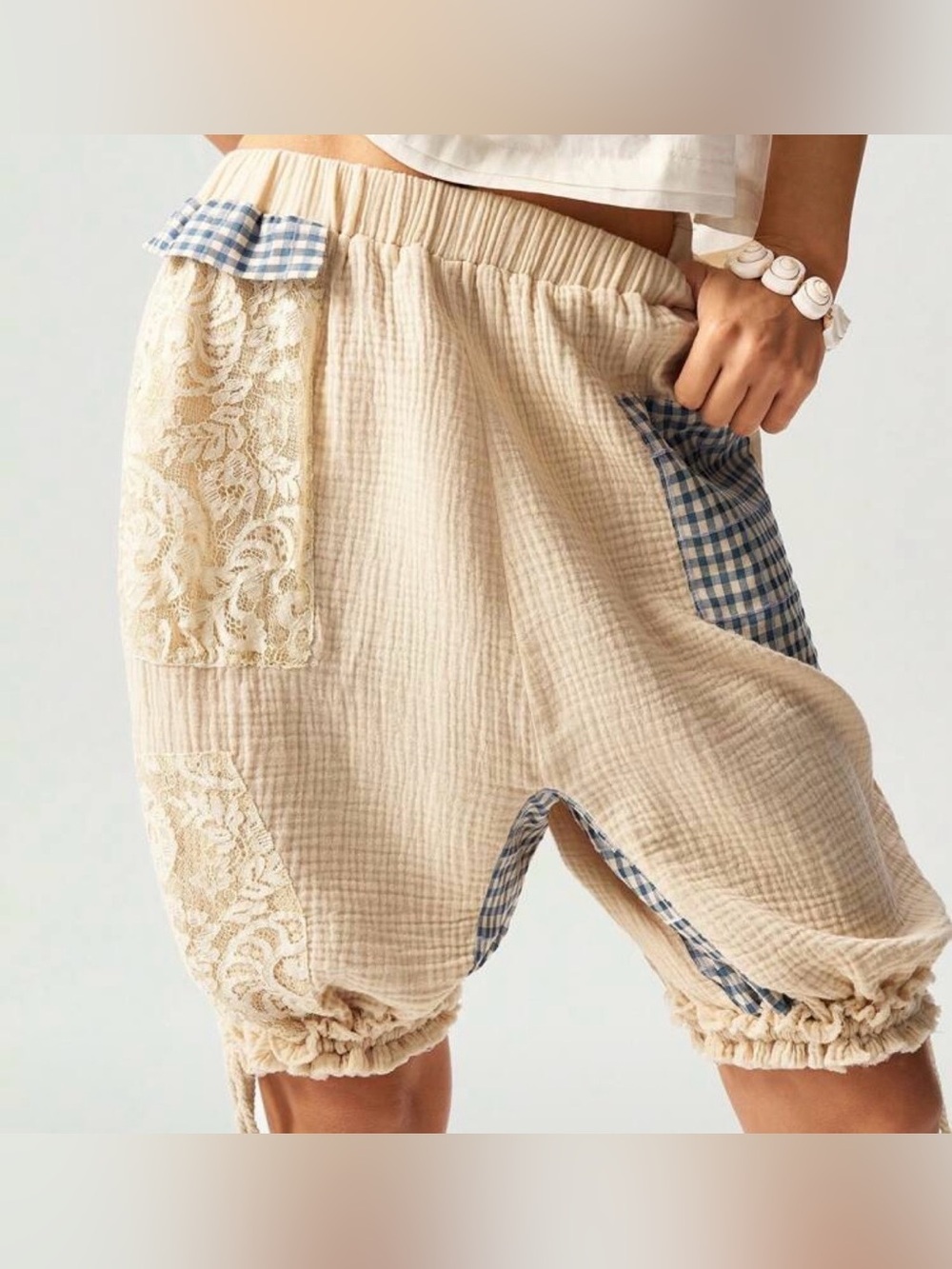Boho Cream Patchwork Lace Bermuda Shorts